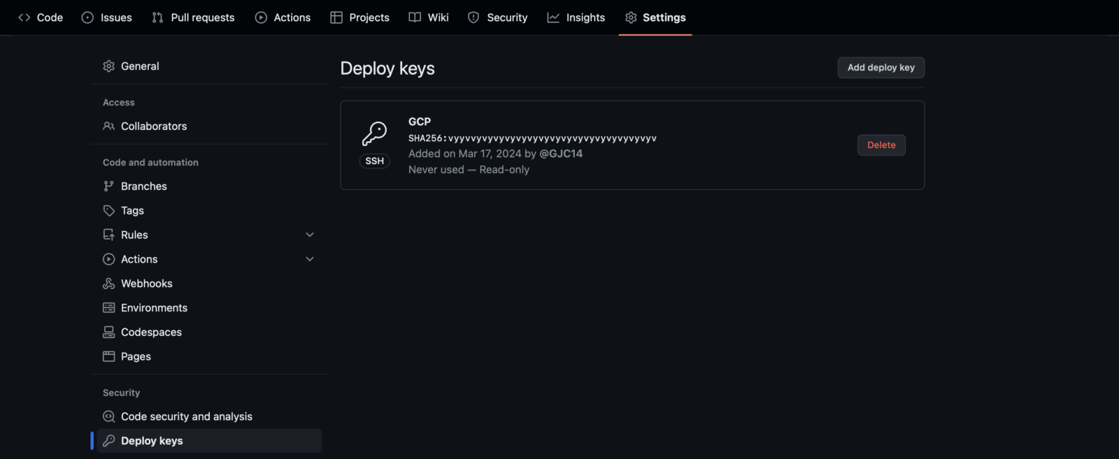 GitHub Settings/Deploy keys